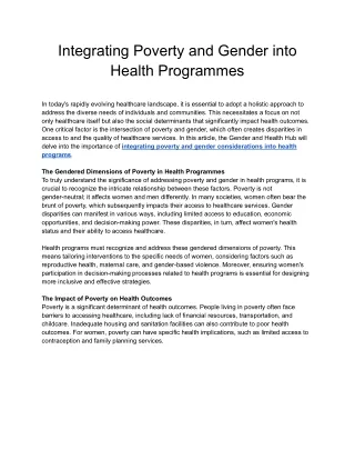 Integrating Poverty and Gender into Health Programmes