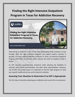 Finding the Right Intensive Outpatient Program in Texas for Addiction Recovery