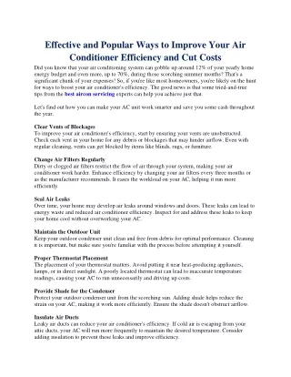 Effective and Popular Ways to Improve Your Air Conditioner Efficiency and Cut Costs