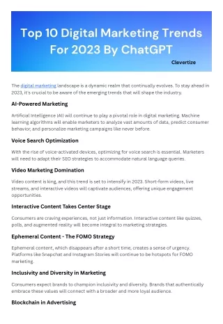 Top 10 Digital Marketing Trends For 2023 By ChatGPT