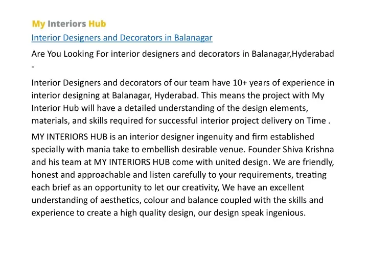 interior designers and decorators in balanagar