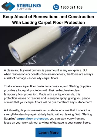 Keep Ahead of Renovations and Construction With Lasting Carpet Floor Protection