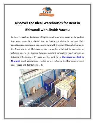 Discover the Ideal Warehouses for Rent in Bhiwandi with Shubh Vaastu