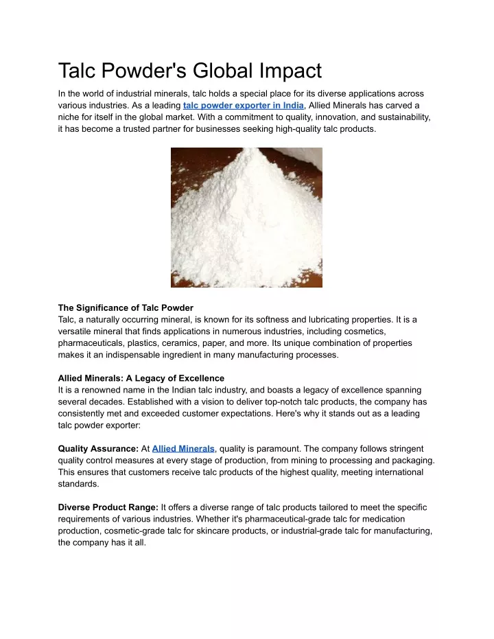 talc powder s global impact