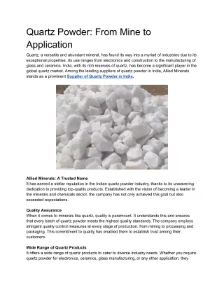 quartz powder from mine to application
