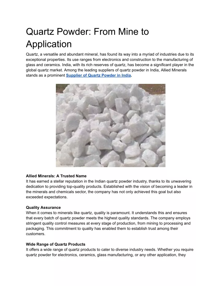 quartz powder from mine to application
