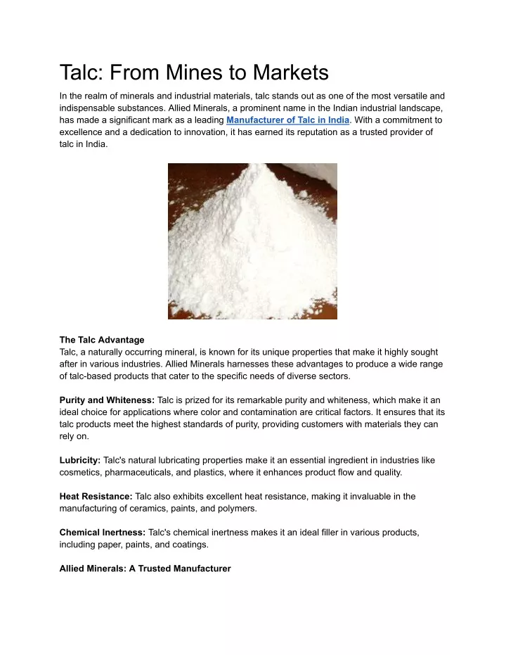 talc from mines to markets