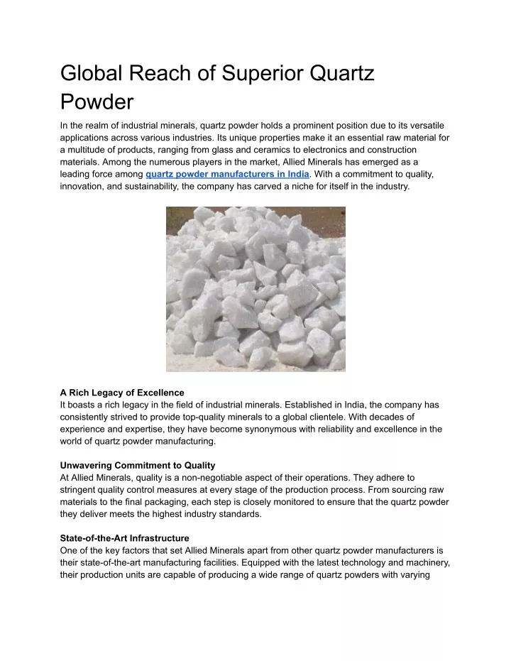 global reach of superior quartz powder