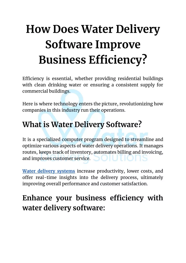 how does water delivery software improve business