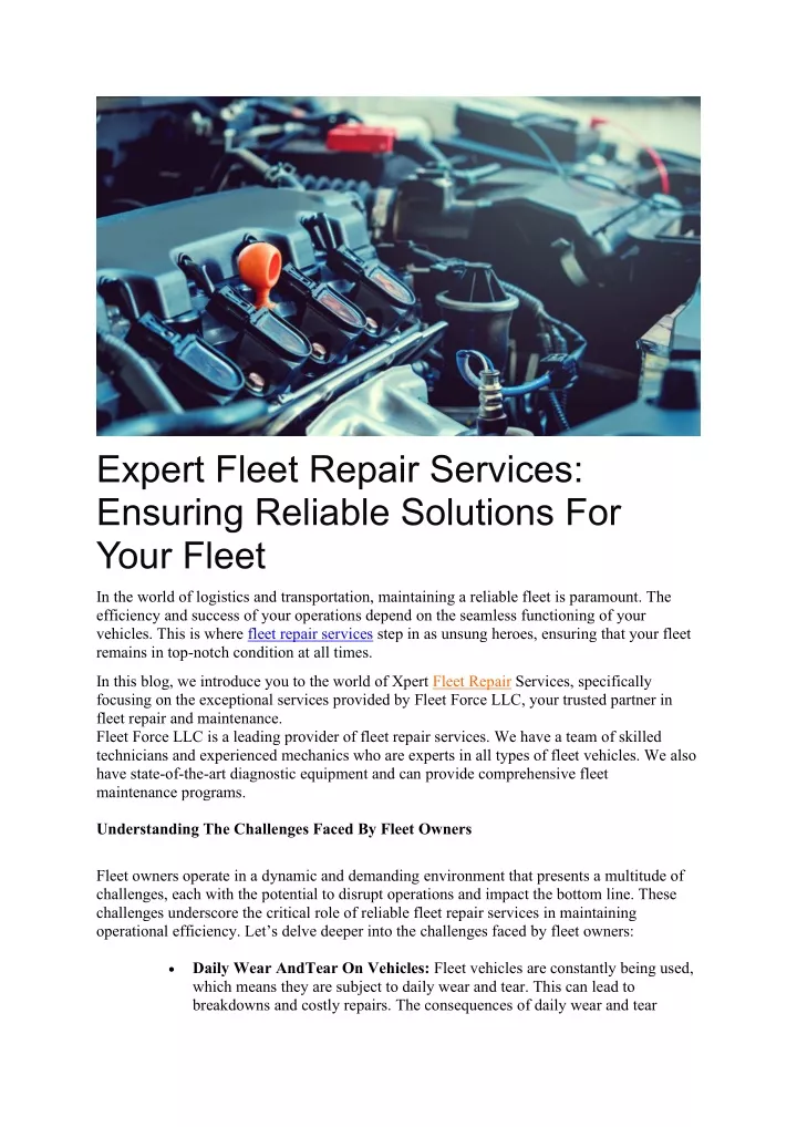 expert fleet repair services ensuring reliable