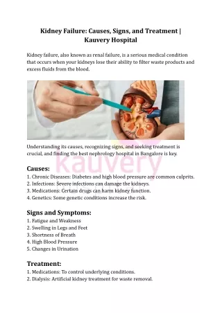 Kidney Failure: Causes, Signs, and Treatment | Kauvery Hospital