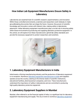 How Indian Lab Equipment Manufacturers Ensure Safety in Laboratory