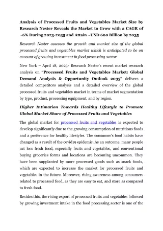 analysis of processed fruits and vegetables