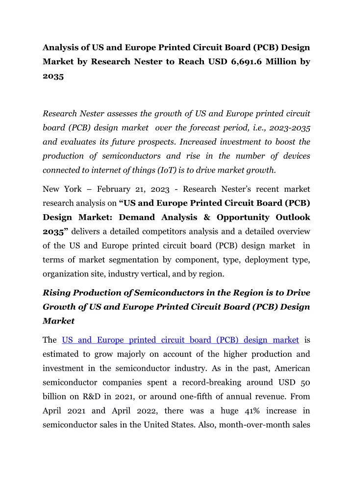 analysis of us and europe printed circuit board