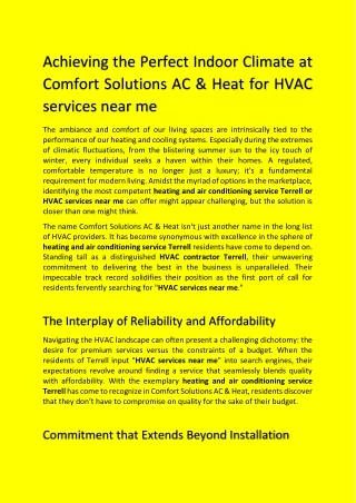 Achieving the Perfect Indoor Climate at Comfort Solutions AC & Heat for HVAC services near me