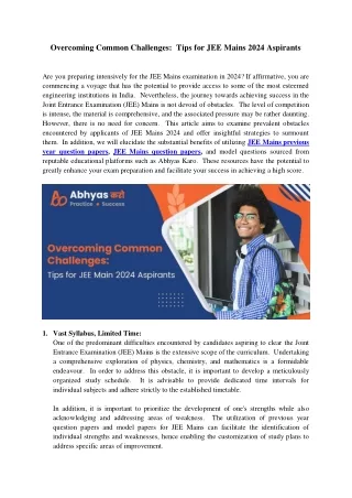 Overcoming Common Challenges_ Tips for JEE Mains 2024 Aspirants