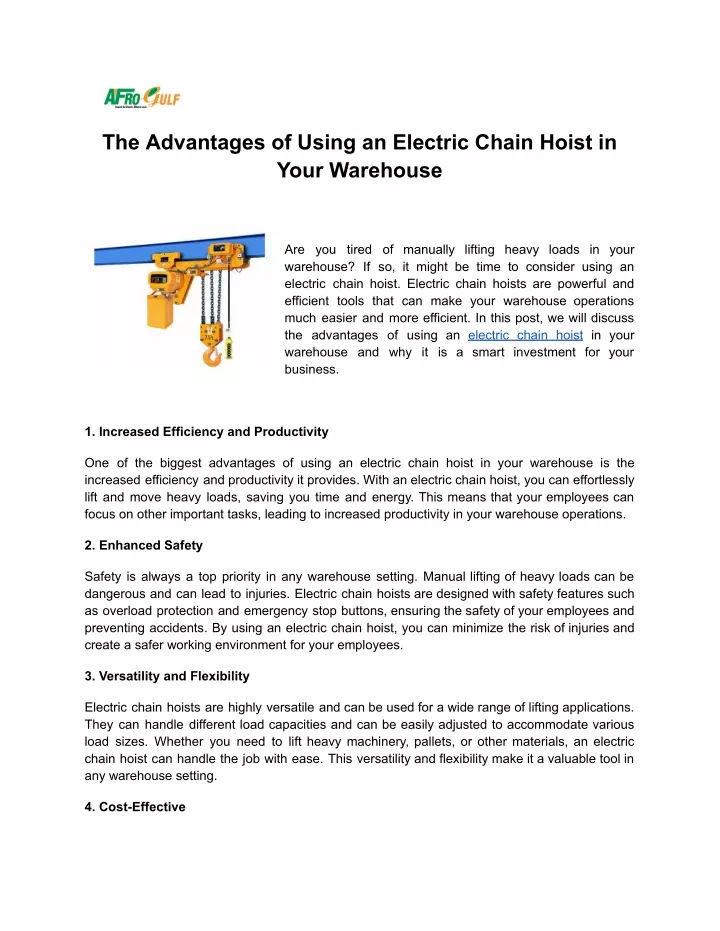 the advantages of using an electric chain hoist