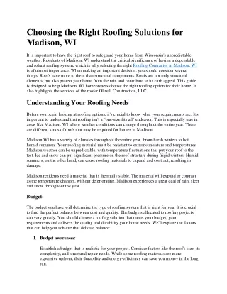 Choosing the Right Roofing Solutions for Madison, WI