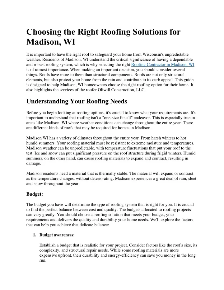 choosing the right roofing solutions for madison