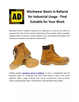 Workwear Boots in Ballarat for Industrial Usage - Find Suitable for Your Work