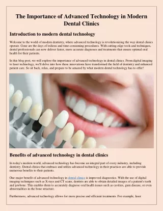 The Importance of Advanced Technology in Modern Dental Clinics