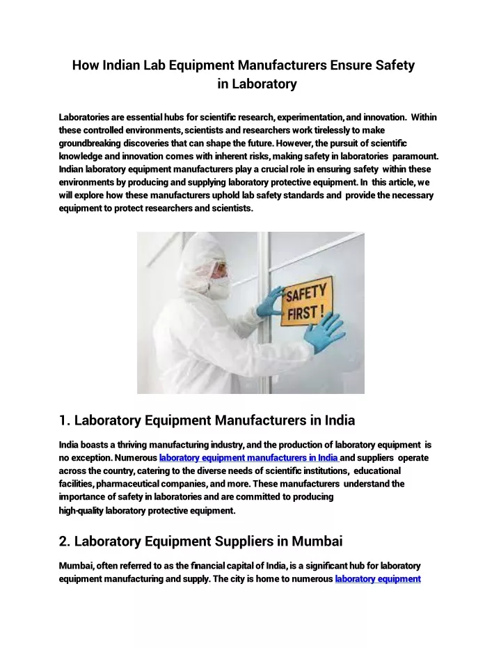 how indian lab equipment manufacturers ensure