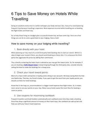 6 tips to save money on hotels while travelling