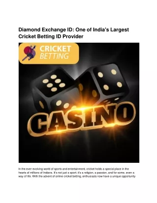 Diamond Exchange ID_ One of India's Largest Cricket Betting ID Provider