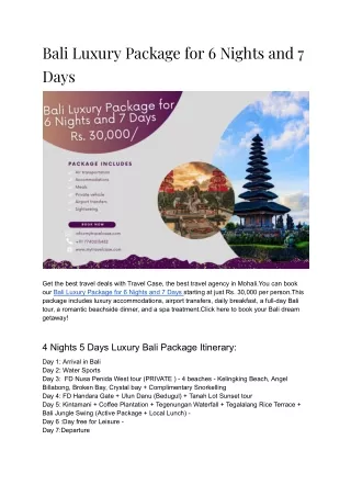 Bali Luxury Package for 6 Nights and 7 Days