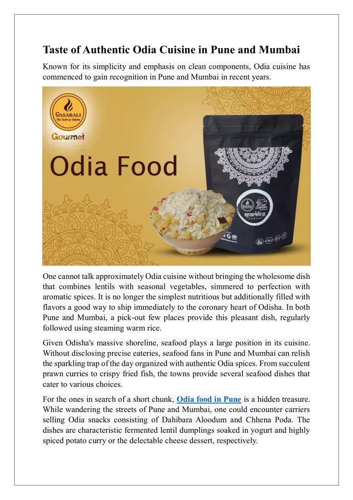 taste of authentic odia cuisine in pune and mumbai