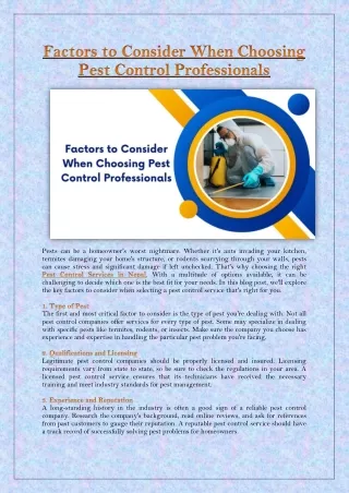 Factors to Consider When Choosing Pest Control Professionals