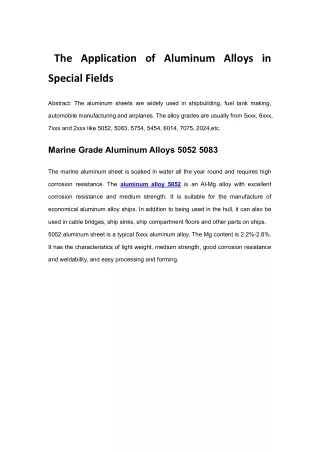 The Application of Aluminum Alloys in Special Fields