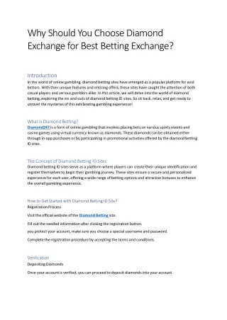 Why Should You Choose Diamond Exchange for Best Betting Exchange?