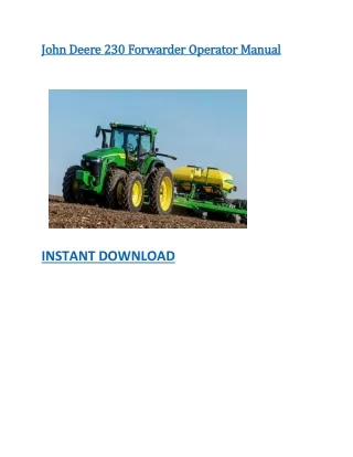 John Deere 230 Forwarder Operator Manual