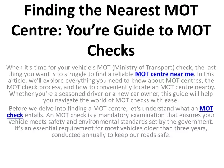 finding the nearest mot centre you re guide to mot checks