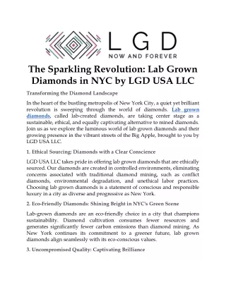 The Sparkling Revolution- Lab Grown Diamonds in NYC by LGD USA LLC
