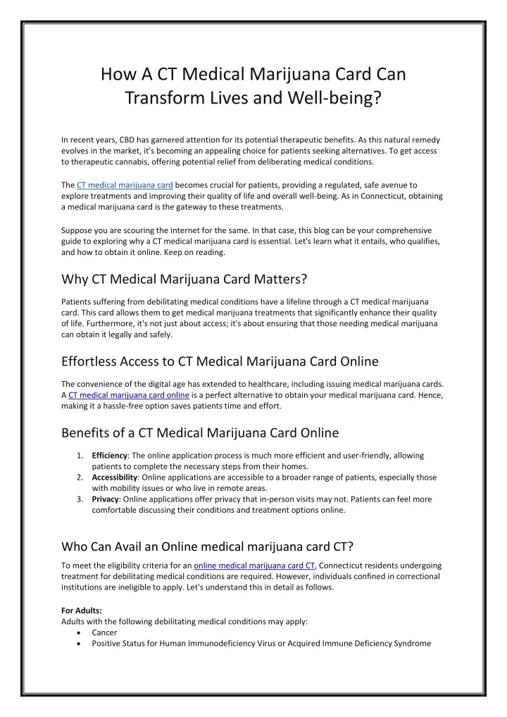 how a ct medical marijuana card can transform