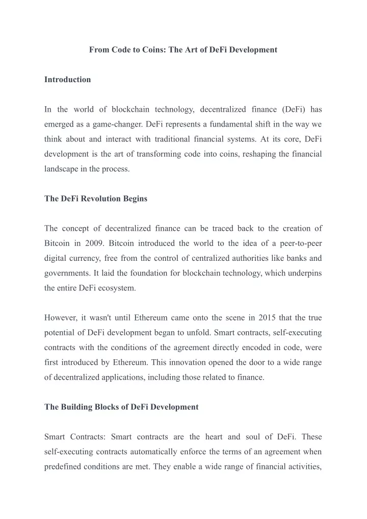 from code to coins the art of defi development