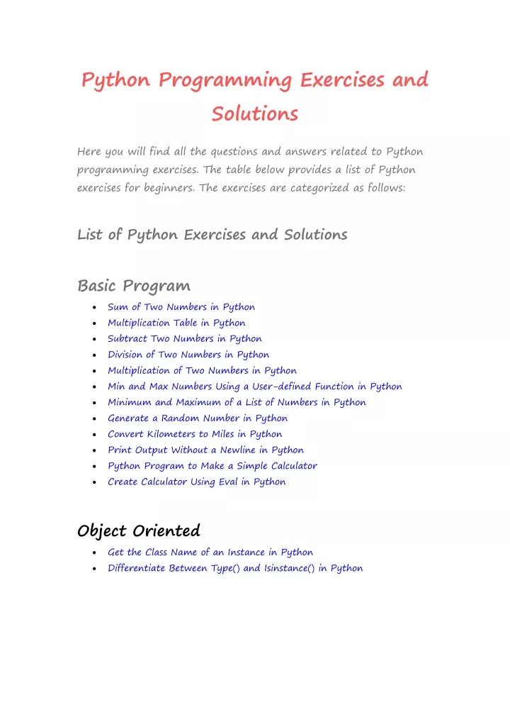 PPT - Python Programming Exercises And Solutions PowerPoint ...