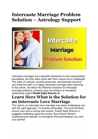 Intercaste Marriage Problem Solution