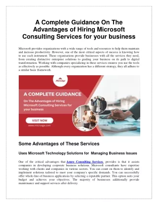 A Complete Guidance On The Advantages of Hiring Microsoft Consulting Services for your business
