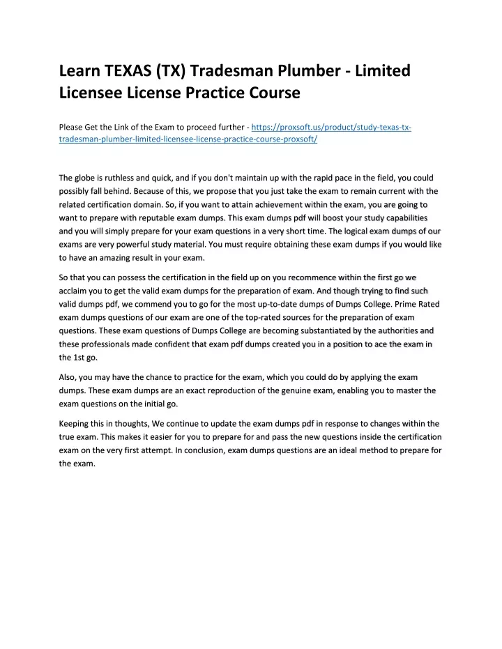 learn texas tx tradesman plumber limited licensee