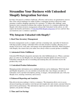Unleashed Shopify Integration Services