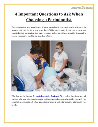 4 Questions to Ask While Choosing a Periodontist