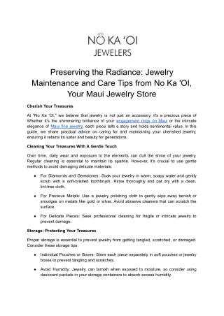 Preserving the Radiance_ Jewelry Maintenance and Care Tips from No Ka 'OI, Your Maui Jewelry Store