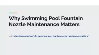 Why Swimming Pool Fountain Nozzle Maintenance Matters