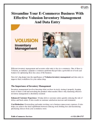 Streamline Your E-Commerce Business With Effective Volusion Inventory Management And Data Entry