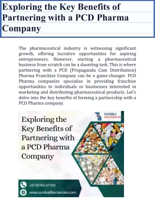 Exploring the Key Benefits of Partnering with a PCD Pharma Company