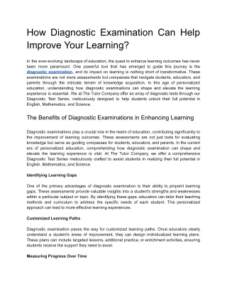 How Diagnostic Examination Can Help Improve Your Learning