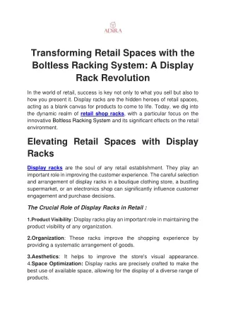 Transforming Retail Spaces with the Boltless Racking System_ A Display Rack Revolution